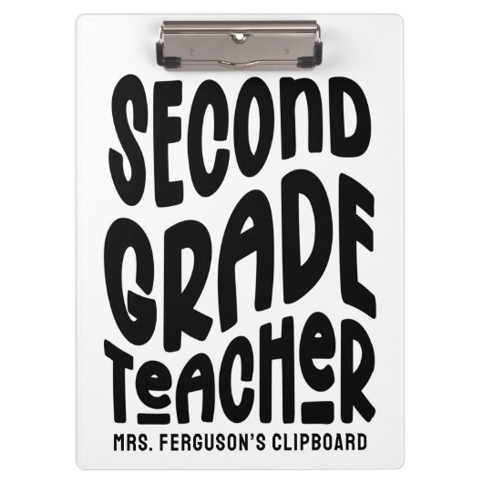 Second Grade Teacher Black Typography Design Klembord (Voorkant)