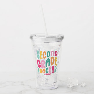 Second Grade Teacher Colorful Typography Design Acryl Drinkbeker