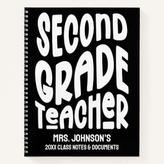 Second Grade Teacher White Typography Notitieboek