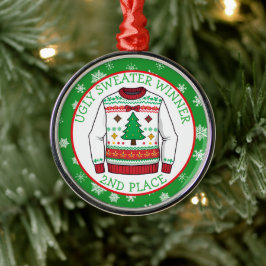 Second Place Ugly Sweater Winner Christmas Metalen Ornament