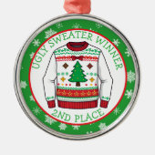 Second Place Ugly Sweater Winner Christmas Metalen Ornament (Voorkant)