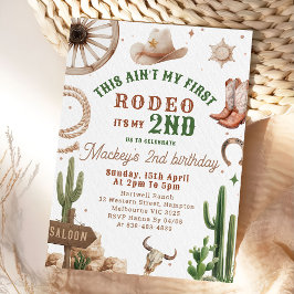 Second Rodeo Cowboy Wild West Birthday Invitation Kaart