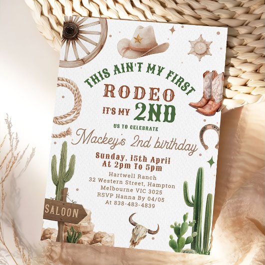 Second Rodeo Cowboy Wild West Birthday Invitation  Kaart