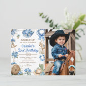 Second Rodeo Cowboy Wild West Birthday Party Invit Kaart (Staand voorkant)