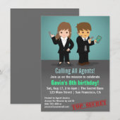 Secret Agent Birthday Party Kaart (Voorkant / Achterkant)