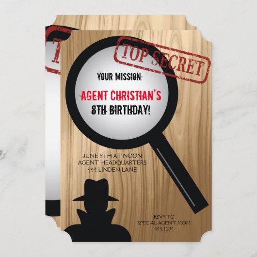 Secret Agent Birthday Party-uitnodigingen Kaart (Voorkant / Achterkant)
