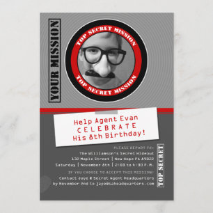 Secret Agent Custom Photo Birthday Invitation Kaart