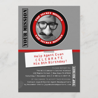 Secret Agent Custom Photo Birthday Invitation Kaart