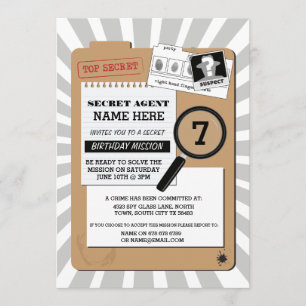 SECRET AGENT DETECTIVE CRIME SPY BIRTHDAY PARTY KAART