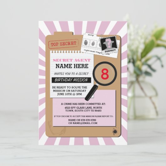 SECRET AGENT DETECTIVE CRIME SPY BIRTHDAY PARTY KAART (Staand voorkant)