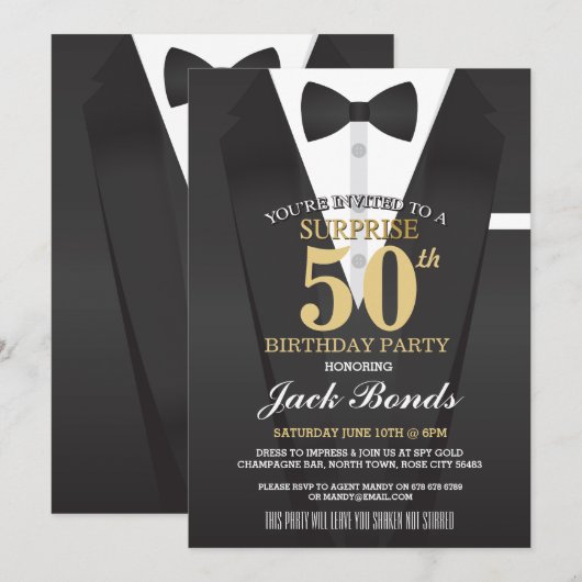 SECRET AGENT SPY BOW STROPDAS SURPRISE BIRTHDAY PA KAART (Voorkant / Achterkant)