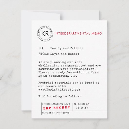 Secret Agent Spy Sla de datum op Save The Date (Voorkant)