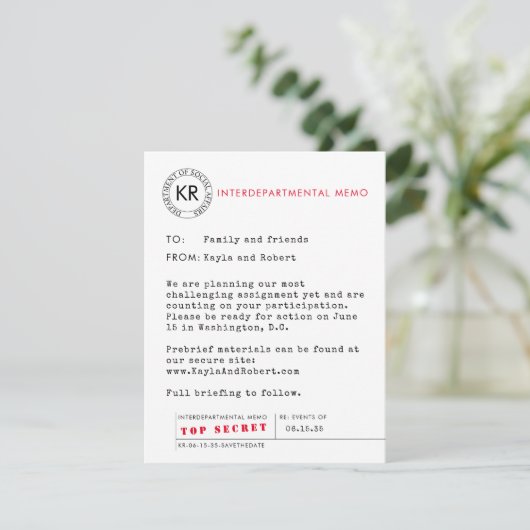 Secret Agent Spy Sla de datum op Save The Date (Staand voorkant)