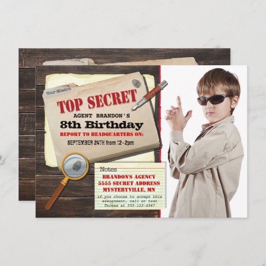 Secret Agent Spy Top Secret Birthday Party nodigt  Kaart (Voorkant / Achterkant)