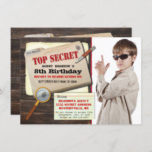 Secret Agent Spy Top Secret Birthday Party nodigt  Kaart