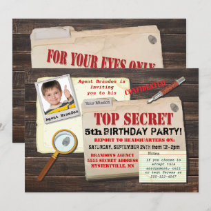 Secret Agent Spy Top Secret Birthday Party nodigt  Kaart