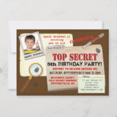 Secret Agent Spy Top Secret Birthday Party nodigt Kaart (Voorkant)