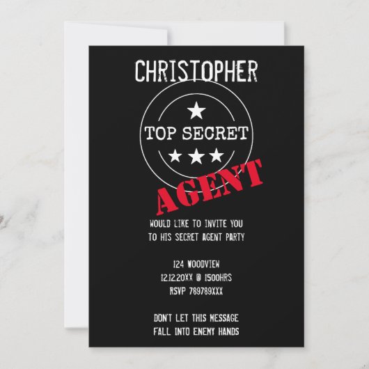 Secret Agent - TOP SECRET Party Kaart (Voorkant)