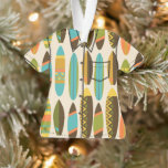 Secret Beach Hawaiian Surfboards Aloha Shirt-Cream Ornament<br><div class="desc">Crème met goudkleurige,  maïsgele,  oranje,  turquoise,  olijfgroene en bruine colorway. Helder gekleurde grafische surfplanken creëer dit modernistische mid-eeuwse moderne ontwerp. Vernoemd naar het Secret Beach in Kauai is dit ontwerp geweldig voor dat "geheime" strandhuis. Dit ontwerp is verkrijgbaar in verschillende kleurstellingen.</div>