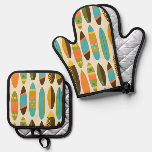 Secret Beach Hawaiian Surfboards Multi Cream Ovenwant & Pannenlap Set (Voorkant / Achterkant)