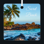 Secret Beach, Maui, Square Metal Ornament<br><div class="desc">Het spectaculaire Maui herinnerde zich op een soort vakantie-ornament. Deze geheime strandplaats is een prachtig Maui strand. De achterkant heeft een schemer uitzicht van Molokini Crater van Geheime Beach. Ook bekend als Pa'ako Beach. Verander de jaardatum in de huidige datum van het bezoek.</div>
