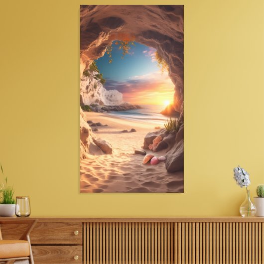 Secret Cove at Sunset — A Hidden Beach Escape Canvas Afdruk (Insitu (Woonkamer))