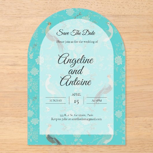 Secret d'Indochine luxury Chinoiserie pattern Acryl Uitnodigingen (Voorkant)