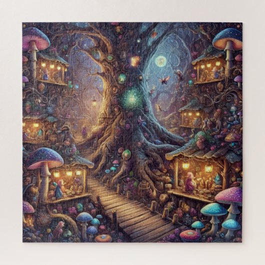 Secret Fairy Market Forest with Mushrooms & Tree Legpuzzel (Verticaal)