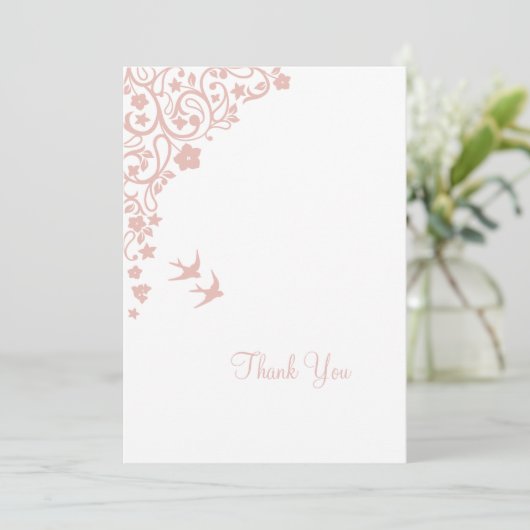 Secret Garden Blush Floral Lovebird Wedding Bedankkaart (Staand voorkant)