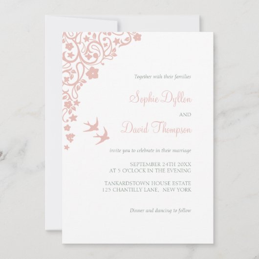 Secret Garden Blush Pink Floral Woodland Birds Kaart (Voorkant)