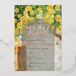 Secret Garden Enchanted Yellow Roses Vrijgezellenf Folie Uitnodiging