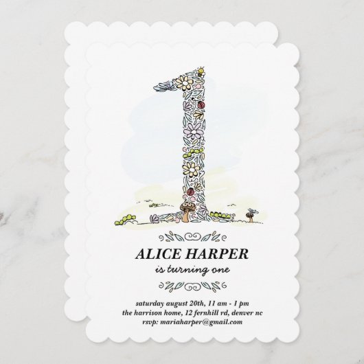 Secret Garden First Birthday Party Kaart (Voorkant / Achterkant)