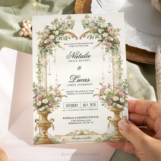 Secret Garden Floral Arch Uitnodiging voor een bru