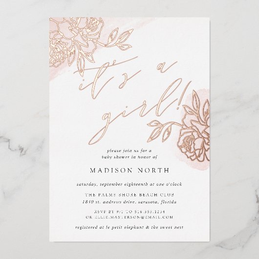 Secret Garden Floral Baby shower Folie Uitnodiging (Voorkant)