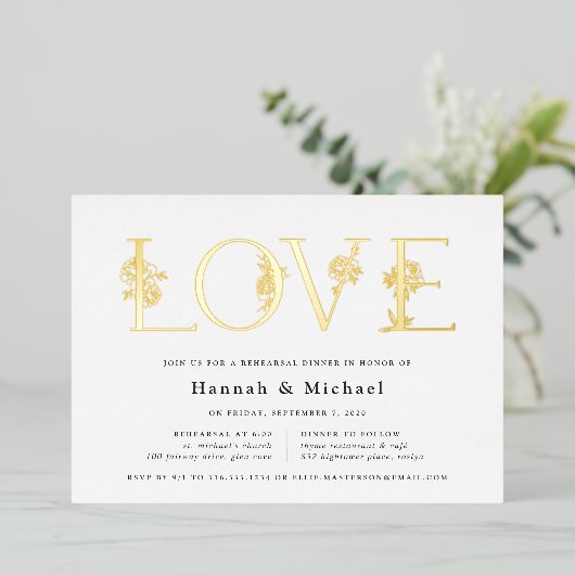 Secret Garden Floral LOVE repesal Dinner Folie Uitnodiging (Staand Voorkant)