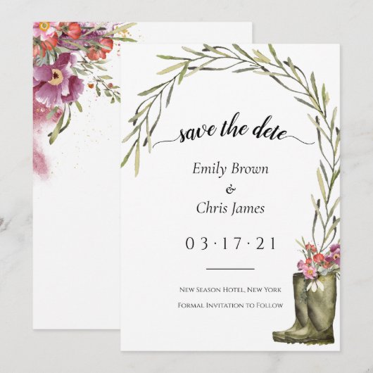 Secret Garden Foliage | Coupleboots Rustic Wedding Save The Date (Voorkant / Achterkant)