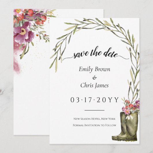 Secret Garden | Goud Confetti Elegant Floral Save The Date (Voorkant / Achterkant)