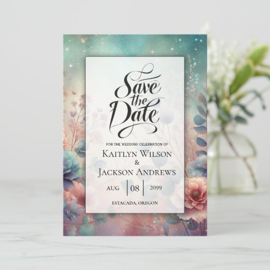 Secret Garden in Evening Glow Wedding Save The Date (Staand voorkant)