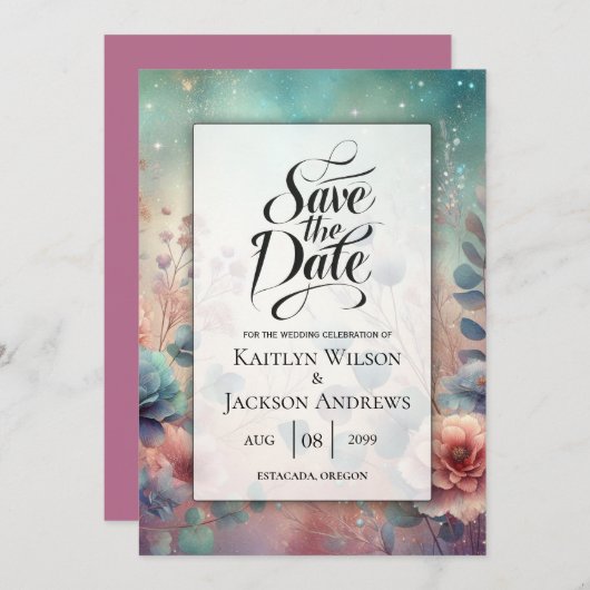 Secret Garden in Evening Glow Wedding Save The Date (Voorkant / Achterkant)