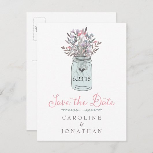 Secret Garden Mason Jar Save the Date Briefkaart (Voorkant / Achterkant)