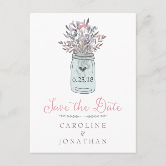 Secret Garden Mason Jar Save the Date Briefkaart (Voorkant)