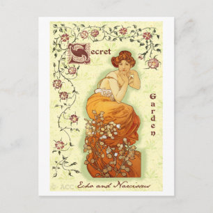 Secret Garden Mucha Woman Briefkaart