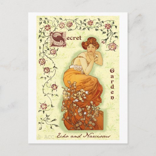 Secret Garden Mucha Woman Briefkaart (Voorkant)