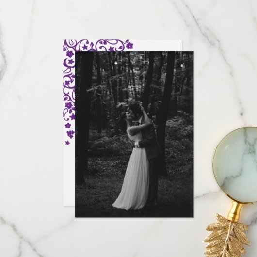 Secret Garden Paars Floral Birds Foto Weduwschap Bedankkaart (Voorkant / Achterkant in situ)