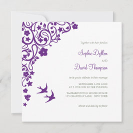 Secret Garden Paarse Floral Lovebird Wedding Kaart