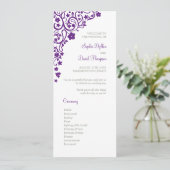 Secret Garden Paarse Floral Lovebird Wedding Programmakaart (Staand voorkant)