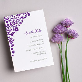 Secret Garden Paarse Floral Lovebird Wedding Save The Date