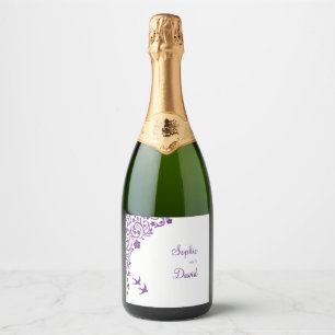 Secret Garden Paarse Floral Lovebird Wedding Sparkling Wijnetiket