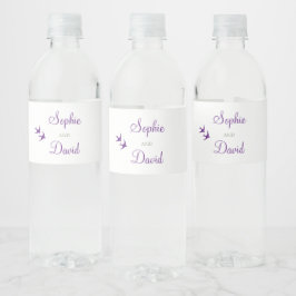 Secret Garden Paarse Floral Lovebird Wedding Waterfles Etiket
