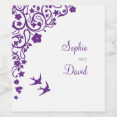 Secret Garden Paarse Floral Lovebird Wedding Wijn Etiket (Enkel label)